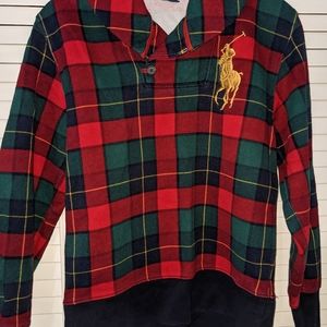 Boys Ralph Lauren Christmas holiday plaid shawl collar sweathirt